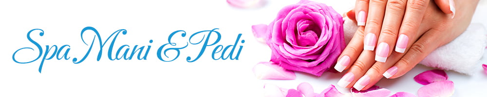 Woman beautiful hands with pink rose poster for Spa Mani & Pedi services | Mandalyn Academy